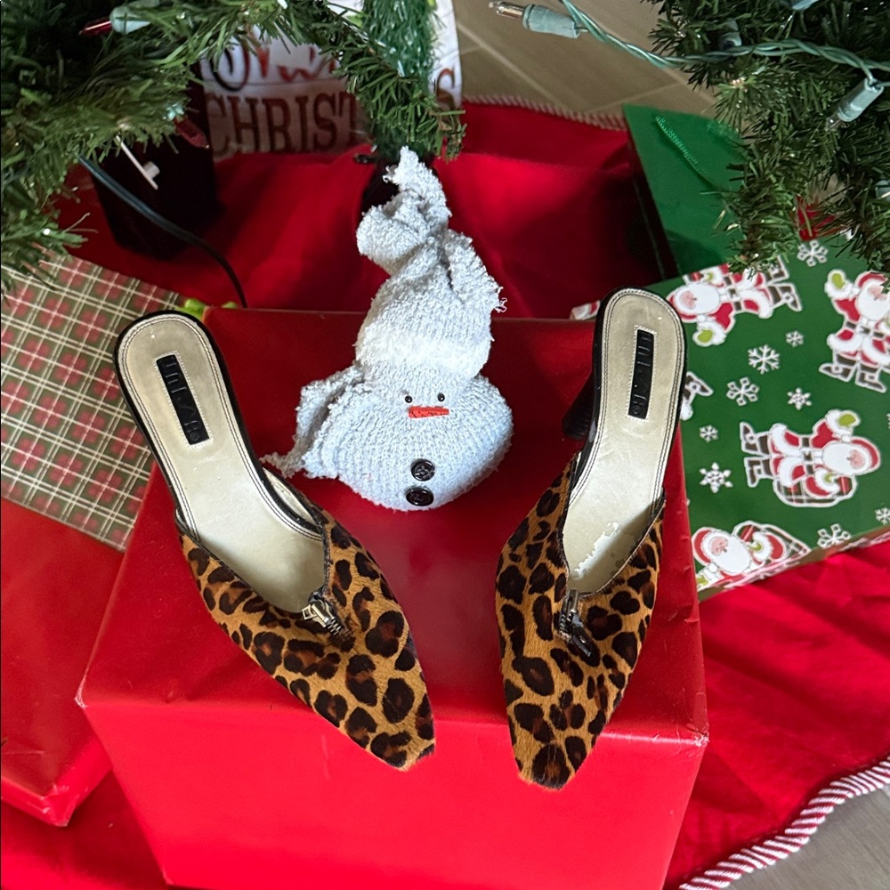 Unisa Mohair Brown Leopard Mules 3 1/2 inch